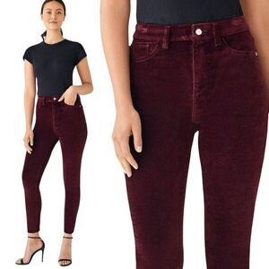 DL1961 CHRISSY Ultra High Rise Velvet Skinny‎ Jeans Size 24 Manor Burgundy Pants